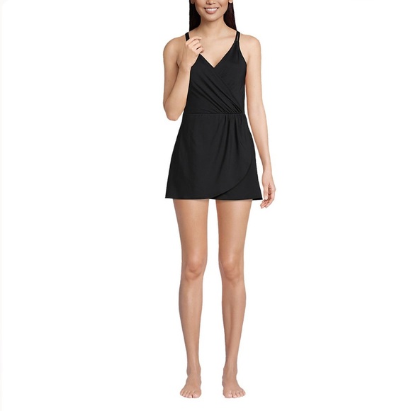 Lands' End V Neck Tulip Wrap One Piece Swim Dress - Picture 5 of 8